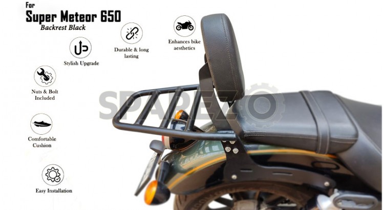 Royal Enfield Super Meteor 650 Rear Luggage Rack and Backrest Black - SPAREZO